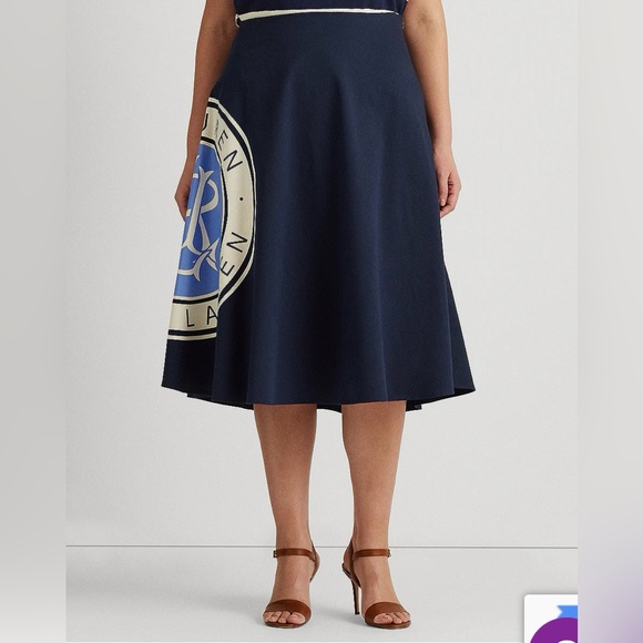 NWT Ralph Lauren Woman Logo Cotton Canvas A-Line Skirt In Navy - Picture 3 of 4